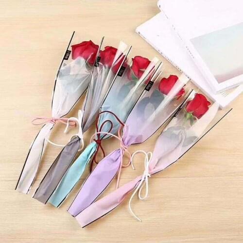 5Pcs/lot Single Rose Flower Wrapping Paper Plastic Opp Bag Floral Packaging Materials Wedding Floral Pack Valentines Day Gift