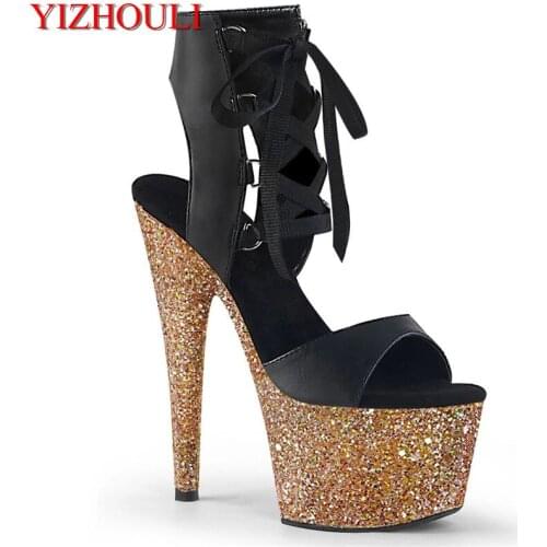 7 inches.Sequined waterproof platform, 17cm high-heeled ankle boots, stage party nightclub pole dancing, dancing shoes