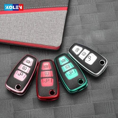 Leather + TPU Car Smart Key Full Cover Case Fob Shell For Ford Focus 2 3 4 MK2 MK3 MK4 Mondeo Galaxy Fiesta Kuga Escape Ecosport