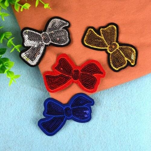 Sequins Bow Bowknot Patches For Clothing Cartoon Badges Parches Emobroidered Iron-On Garment Apparel DIY Sewing Accessories