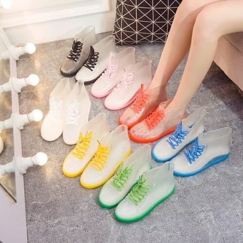 Candy Color Ankle Boots Fashion Rain Boots Womens Flat Rain Shoes Clear Rainboots Waterproof Shoes Rubber Zapatos De Mujer
