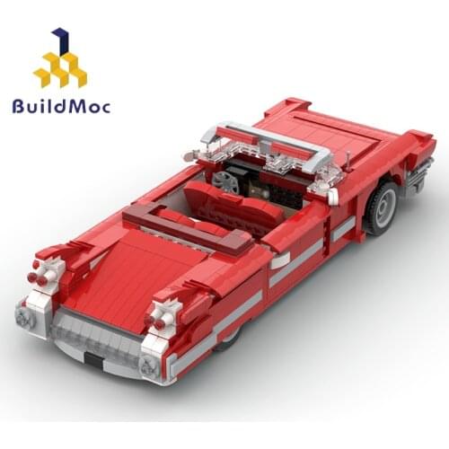 Buildmoc Cadillaced Creator Retro Red Cabriolet Famous Brand Technical Car Model Building Blocks Supercar Roadster Toys Kid Gift