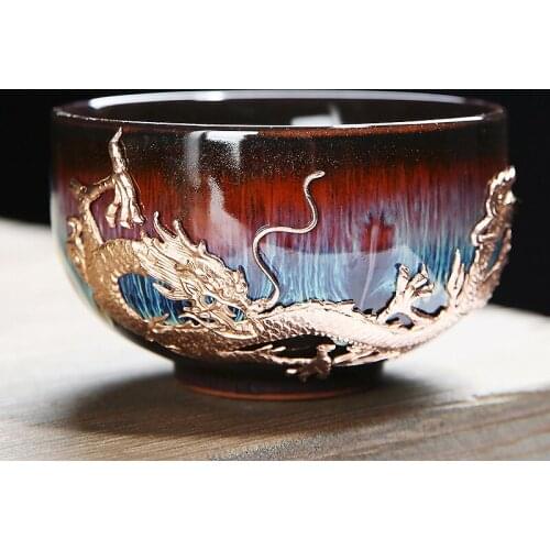 Teaware Ceramic Kiln Change Individual Master Mug Single Cup Kung-Fu Gilt Silver Household Tea Set Accessories Housewarming Gift