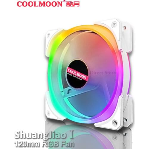 COOLMOON Case Fan 12CM RGB Fan Square External Light 5V A-RGB 120mm Chassis Quiet Fan Control Cooler Double pride