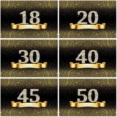 Custom Name Gold Dots Happy 18 25 30 40 50 55th Birthday Party Backdrops For Photo Studio Glitter Banner Photography Backgrounds