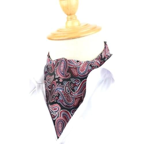 Fashion Cravat Ascot For Men Polyester Floral Pattern Cravat Ties Gentlemen Selft Tie For Wedding Ascot Blue Neckwear Neckties