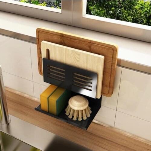 Spons Sponge Houder Punch-Free Shelf Drain Sponge Cutting Board Rag Scouring Cloth Rack Kitchen Supplies Storage Rack