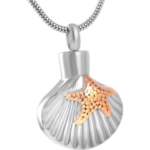 IJD8591 Stainless Steel Shell Starfish Memorial Jewelry Urn Pendant Ashes Holder Keepsake Cremation Necklace for Men Women