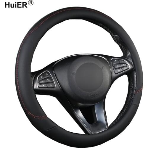 HuiER Car Steering Wheel Cover Funda Volante Artificial Leather Wear resistant Volant Braid on the Steering wheel For 37 38 CM