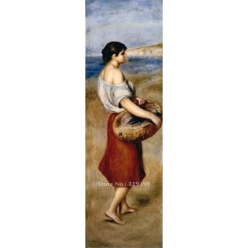 Oil Painting Reproduction on linen canvas,girl with a basket of fish By pierre auguste renoir,museum quality,handmade