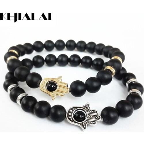 Kejialai Hamsa Hand Charms Bracelet Yoga Mala Bracelets Nature 8mm Black Matte Onyx Energy Yoga Stone Beads Bracelet BS-008