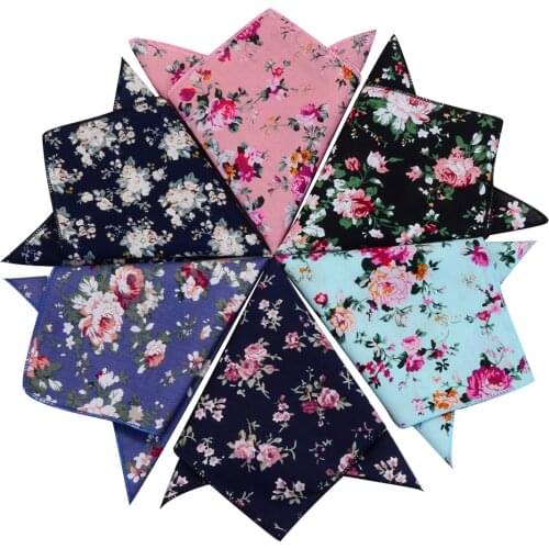 Ricnais Classic Vintage Floral Cotton Pocket Square Red Bule Print Handkerchief For Men Woman Chest Costome Hanky 22cm*22cm