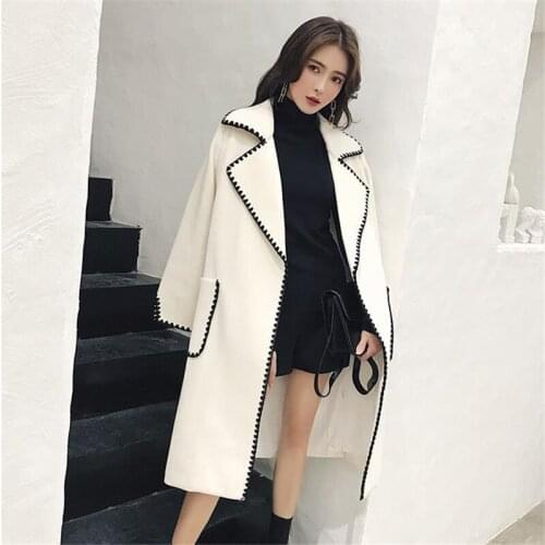 Elegant Black White Wavy Wool korean coats for women Autumn Winter New Casual Jacket Loose Plus Size Female Streetwear Outerwear