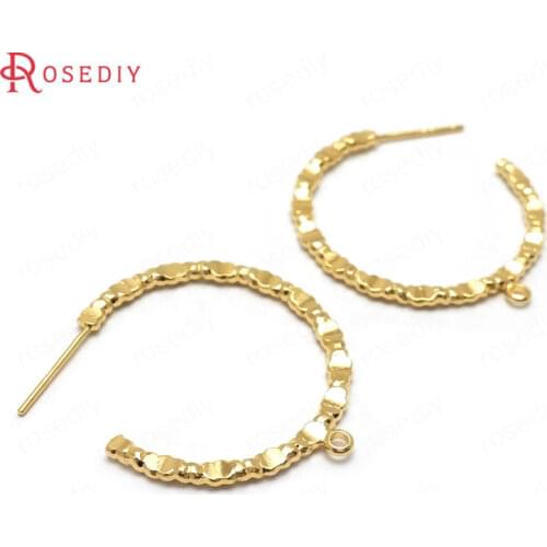 35898)6PCS 29x32MM Hole 1.5MM 24K Gold Color Brass Earrings Loop Stud Earrings High Quality Diy Jewelry Findings Accessories