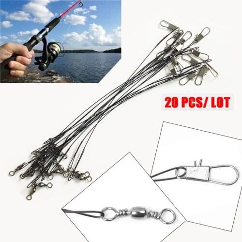 20pcs/lot Anti Bite Steel Fishing Line Steel Wire Leader With Swivel Fishing Accessory Lead Core Leash Fishing Leader Wire