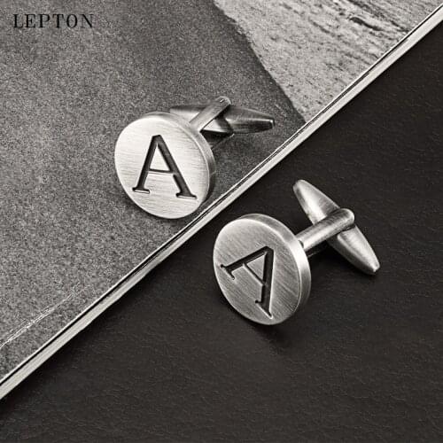 Lepton Letters A of an alphabet Cufflinks For Mens Antique Silver plated Round Letters A cuff links Men shirt cuffs Cufflinks