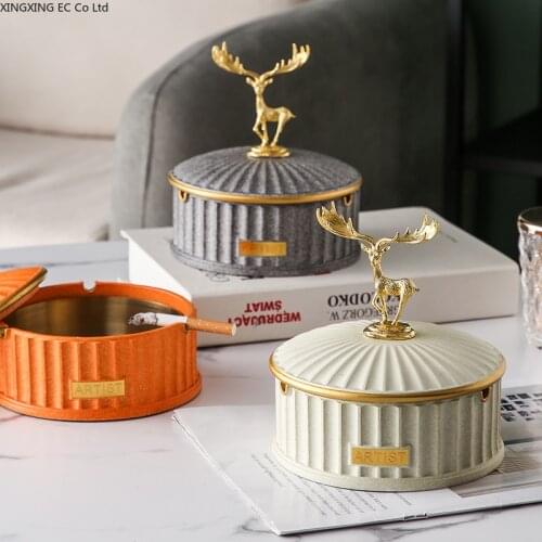 Metal elk resin ashtray household living room storage box creative personality ashtray ornaments light luxury home decoration