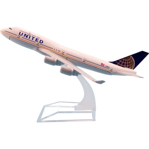 Alloy Metal Air United B747 Airlines Airplane Model United Boeing 747 Airways Plane Model Stand Aircraft Kids Gifts 16cm