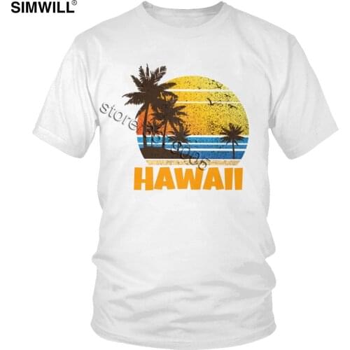 Vintage Hawaii Sun Sand Beach Palm Tree T-shirt Men Cool Short Sleeve Cotton T shirt Crew Neck Tropical Island Tee Designer Tops