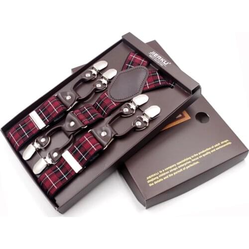JIERKU Suspenders Mans Braces 6 Clips Suspensorio Fashion Elasticity Trousers Strap Father/Husbands Gift 3.5*120cm JK6C1205-1