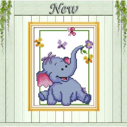 A cute baby elephan cartoon home wall Decor Pattern printed on fabric DMC 11CT 14CT Cross Stitch kits,needlework Sets embroidery