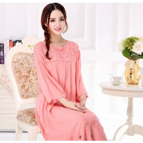 Plus size Sleepwear ladies cotton embroidery loose Nightwear sexy nightware home service Three quarter sleeve ночная рубашка