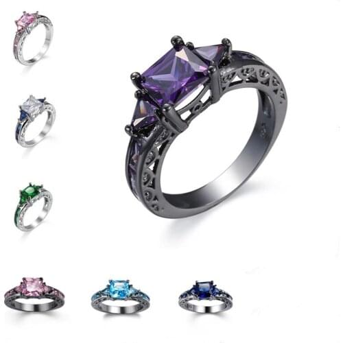 Charm Square Zircon Rings For Women men Hollow Black Gold Ring Wedding Engagement Ring Female Jewelry Gifts freeshipping