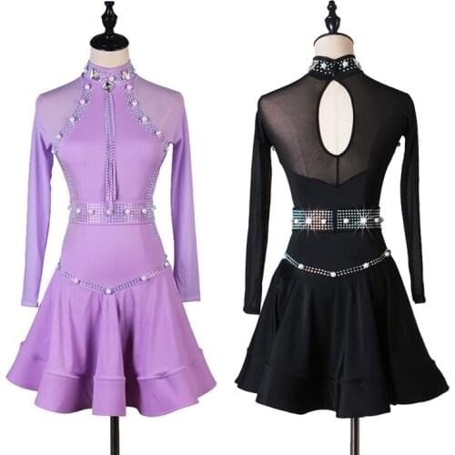 Latin Dance Competition Dress Rhinestone Pearl Tango Salsa Rumba Performance Clothing Women Girls Customized Dresses DC3633