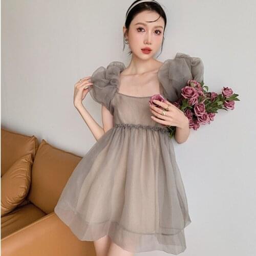 French sweet puff sleeve dress women spring and summer vestidos de mujer Above Knee, Mini A-LINE Summer