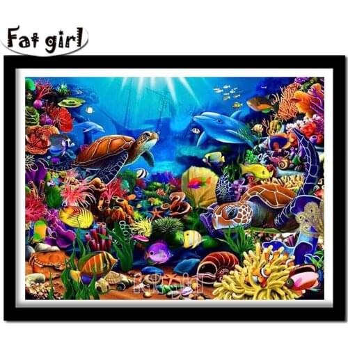 “Undersea Landscape Turtle Dolphin Fish”Wall Art Full Square/Round 5D Diamond Painting Diamond Embroidery Decor Animals Picture