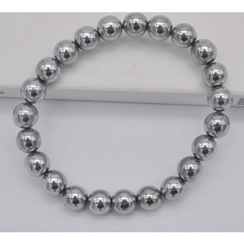 8MM Silvery Magnetic Hematite Healing Round Beads GEM Bracelet Bangle Stretch 8 Inch Jewelry G570
