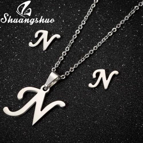 Shuangshuo Fashion Jewelry Necklace Jewelry Sets For Women Stainless Steel Pendant Necklaces Choker Letter Stud Earrings