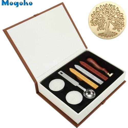 Mogoko Vintage Sealing Wax Stamps With Seal Wax Sticks without Wicks Spoon Candles Kit Monstera Leaf/Tree of Life Scrapbooking
