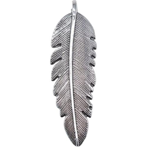 WYSIWYG 4pcs 56x18mm Antique Silver Color Large Feather Charm Pendant Large Feather Pendants Big Feather Charm