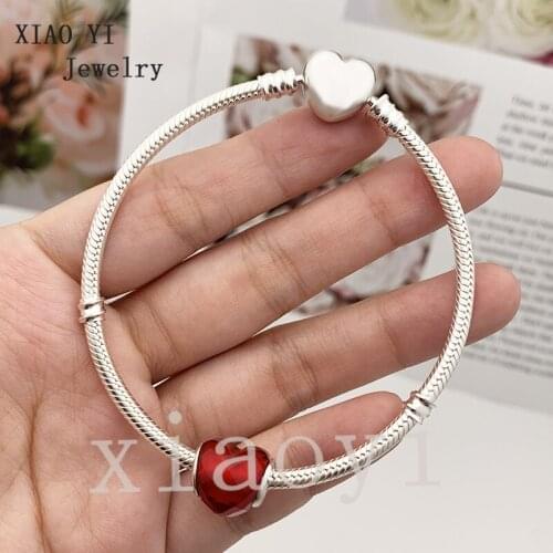 XIAOYI 100% s925 11 charm bracelet red heart Christmas snake bone chain free shipping pendant beaded bracelet woman