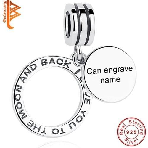Custom Charm Engrave Name 925 Sterling Sliver Customized Charm Bead Fit Original Charm Bracelet DIY Personalized Jewelry