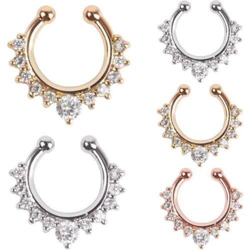 Women Nose Rings Crystal Fake Nose Ring Septum Piercing Hanger Clip On Body Jewelry Nose Hoop Rings Nose Earring