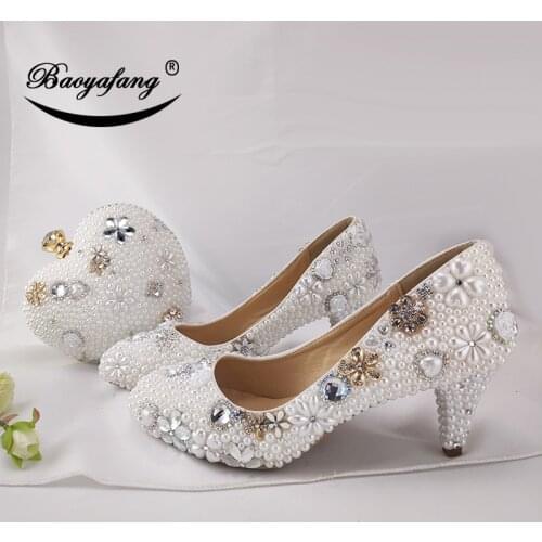 BaoYaFang Women wedding shoes with matching bags High heels platform shoes Peacock Ladies Paty shoe and bag Round Toe Pumps