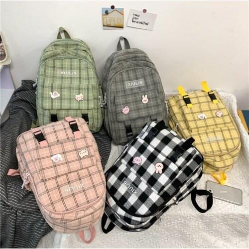 Harajuku Women Backpack Cute Schoolbag Plaid Travel Bagpack Students School Bags For Teenage Girls 2021 Backbag Rucksack Book