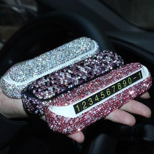 1 Pc Luxury Car Phone Number Parking Card Dashboard Decoration With Crystal Diamond DIY Accessories For Car Interio