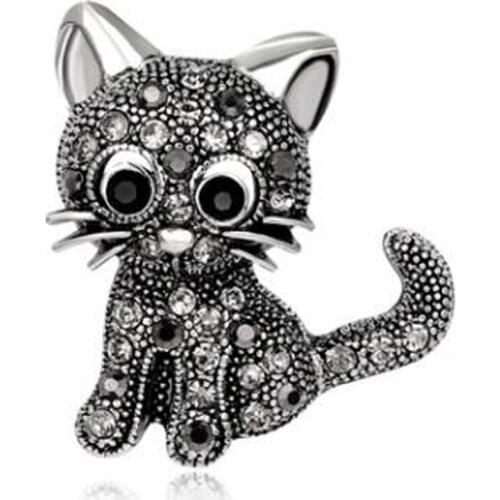 10PCS Crystal Cat Brooch Hat Scarf Sweater Pins Up Animal Brooches for Women Kids Girls Best Gifts Birthday Jewelry XZ369