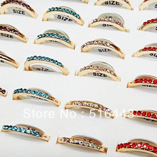 Charms 30pcs Mix Color Czech Rhiensotnes Fashion Womens Engagement Wedding Gold Rings Wholesale Jewelry Lots A-200