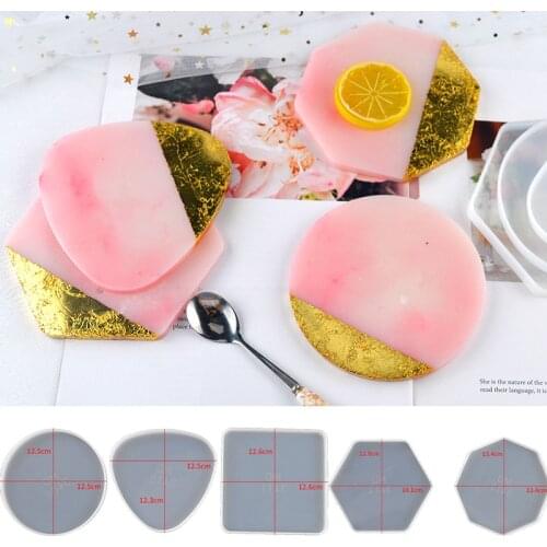 5Pcs set DIY Oval Mold Ashtray Mold Coaster Silicone Tray Mold Polygon Epoxy Resin Casting Molds Plaster Mold DIY Craft Tool