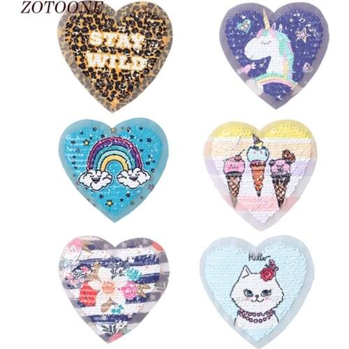 ZOTOONE Sequin Patch for Clothing Embroidered Sewing Applique Hearts Patches Sew on Fabric Badge DIY Apparel Accessories C