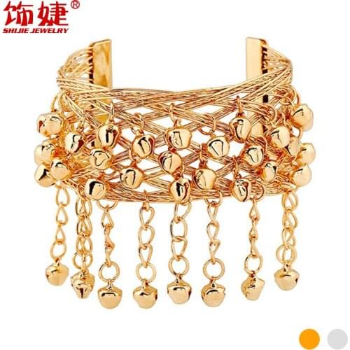 Large version of Bohemian fashion retro dance handmade bell wide bracelet bracelet arm bracelet ear picking hand bell G17