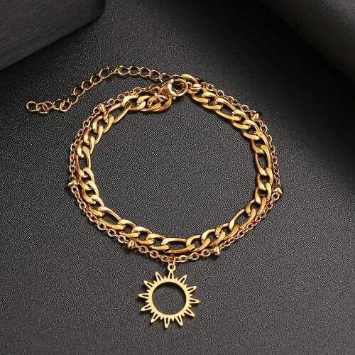 Stainless Steel Chain Bracelet New Trendy Classic Sun Flower Bracelets Pendant For Men Women Jewelry Party Friends Gift Wedding