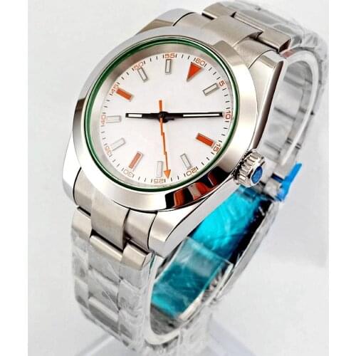 Bliger 40mm sterile mens watch silver case sapphire glass white dial luminous automatic mechanical watches