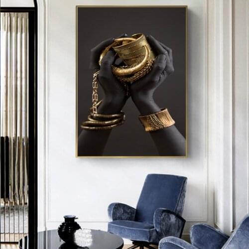 Black and Gold Hand Braceletcanvas Painting on Home Decor African Art Cuadros Posters and Prints Wall Picture for Living Room