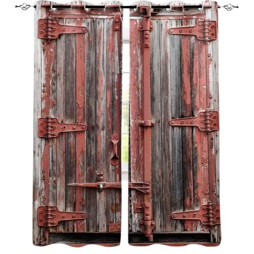 Wooden Door Paint Retro Curtains for Kids Children Boys Girls Room Living Room Window Drapes Curtain Window Treatments