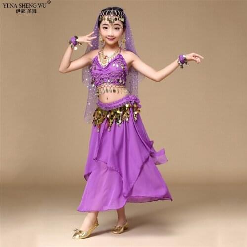 Grils Belly Dance Costumes 2/7pcs Set Oriental Dance Costumes Cloth Egyptian Bollywood Indian Kids Belly Dancing Bellydance Set